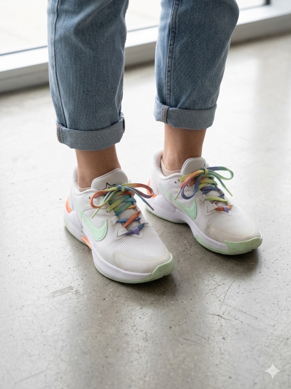White Sneakers with Pastel Rainbow Accents